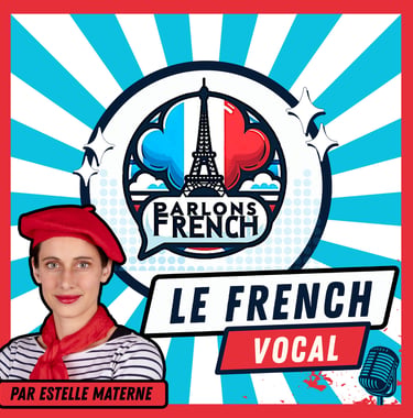 Parlons French podcast cover featuring Estelle Materne, Eiffel Tower logo, and Le French Vocal text.