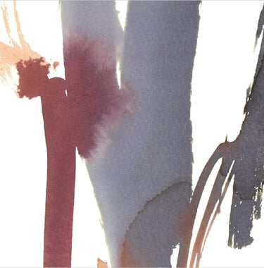 Yuge Kurt, fragment of watercolor painting in art gallery. Conceptual canvas. Earthy muted tones.