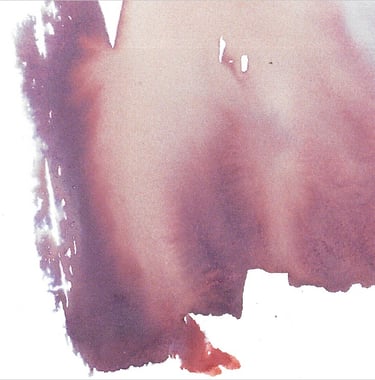 Yuge Kurt, fragment of watercolor painting in art gallery. Portrait. Earthy muted and red tones