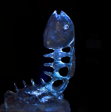 escultura de hielo de. unpez resucitando del mar