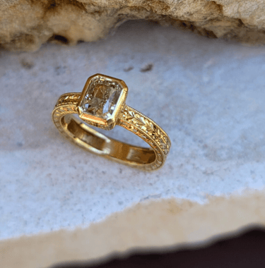 Custom estate yellow diamond ring in yellow gold