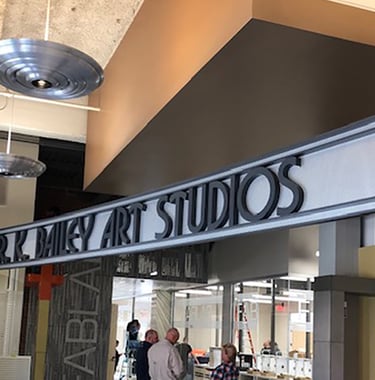 Interior lobby hanging sign