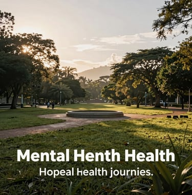 A wide shot of a serene Latin American park at sunrise, symbolizing hope and new beginnings for mental health journeys.