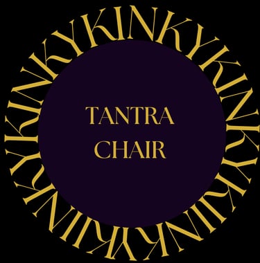 Letters KINKY surrounding a purple circle. Title inside the circle: Tantra chair.