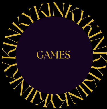 Letters KINKY surrounding a purple circle. Title inside the circle: Games
