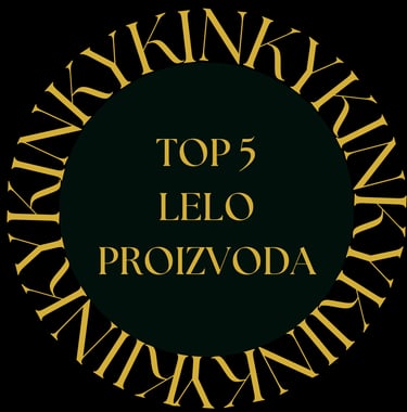 Letters KINKY surrounding a purple circle. Title inside the circle: Top 5 LELO proizvoda 