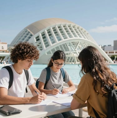 A welcoming student receiving assistance at a cozy office in Valencia.
