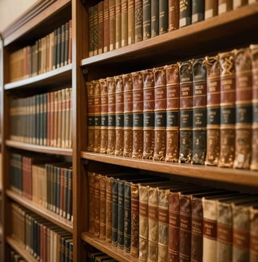 A photography shot of a dignified library interior in a North American / US university, with shelves of old leather-bound books and warm gold lighting, symbolizing foundational knowledge.