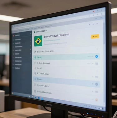 A modern digital interface display within the store showing inventory and prices, reflecting advanced logistics and technology in a South American / Brazilian environment.