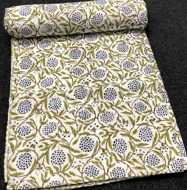 Custard apple block print kantha quilt