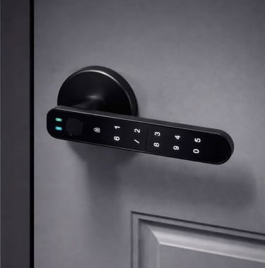 Smart door handle with built in keypad providing keyless entry for home security