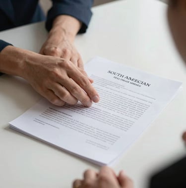 A close-up shot of hands shaking over a legal document on a minimalist white desk, symbolizing trust and successful investment in the South American real estate market.