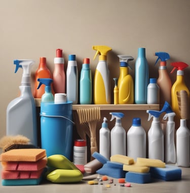 An assortment of fresh food and beverage items stacked in a warehouse setting.