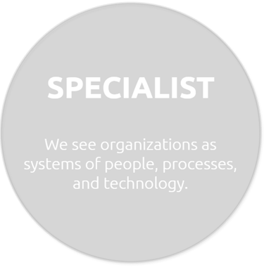 Specialist, we see organizations as systems of people, processes, and technology