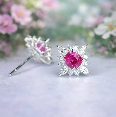 Pink Spinel and Diamond Halo Earrings in 18k White Gold