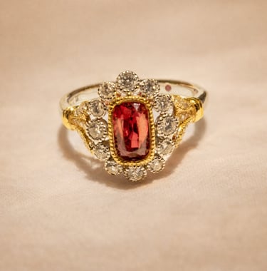 red spinel and diamond art nouveau style ring