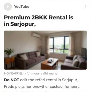 A high-quality still from a YouTube walkthrough of a premium 2BHK rental in Sarjapur, featuring cinematic lighting and a professional, trustworthy presentation.