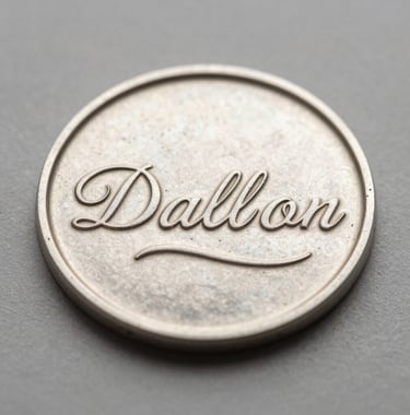 Professional photography of a silver commemorative piece with elegant typography engraved, macro perspective, soft neutral gray tones.