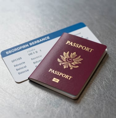 A minimalist shot of a boarding pass and a passport on a metallic surface, symbolizing efficient and premium travel logistics.
