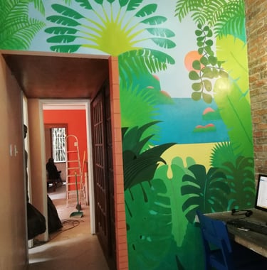 Fresque bureau dortoir salon hostel Rio de Janeiro
