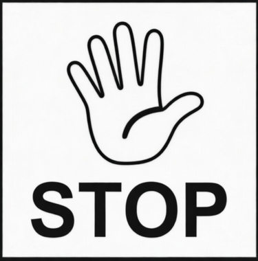 Cartoon hand with palm facing with STOP underneath