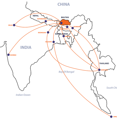 map-of-bhutan-with-its-points-for-entry-and-exit-by-air-travel