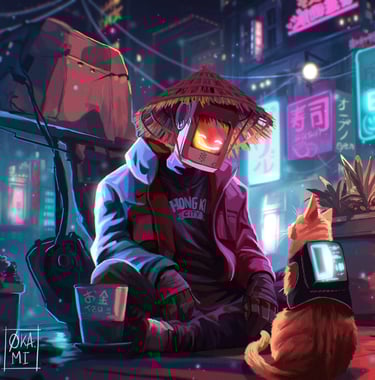 fanart stray chat robot digital painting cyberpunk