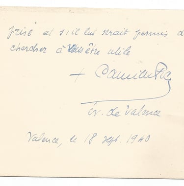 courrier de l'eveque de valence camille pic à marcel lanquetin prefet revoqué 18 sept 1940