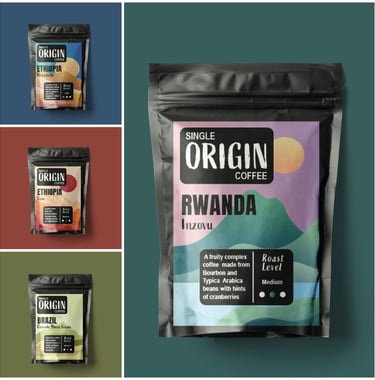Premium coffee packaging for Single Origin Coffee featuring a modern, sleek design.