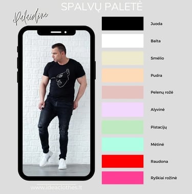 Vyras juoda palaidine. Audinio spalvų paletė