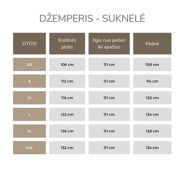 Moteriško džemperio - suknelės išmatavimai