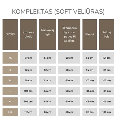 Laisvalaikio komplekto išmatavimai