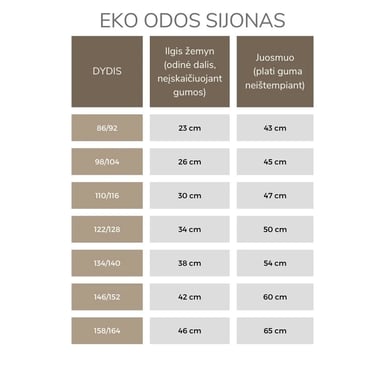 EKO odos sijono dydžių lentelė