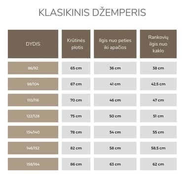 Džemperio išmatavimai