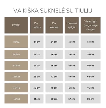 Vaikiškos suknelės išmatavimai