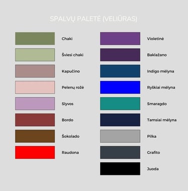 Veliūrinio audinio spalvų paletė