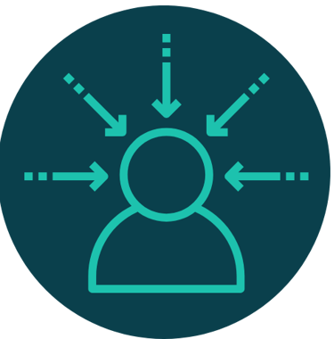 Arrows pointing at a person's head indicating KingdomCOMM offers a you-first approach