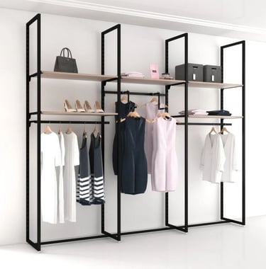 a clothes rack with clothes hanging on it