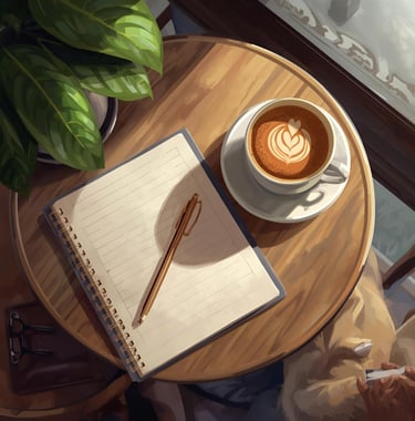 crayon cahier prendre des notes plantes café coeur chocolat chaud