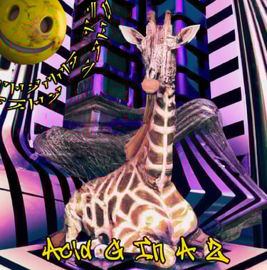 acid giraffe in a zebra temple