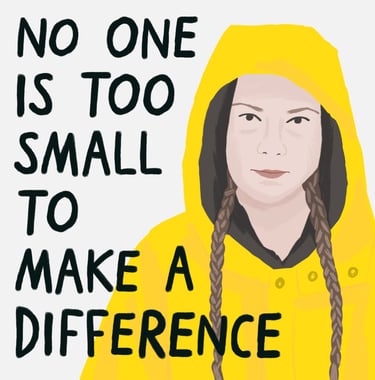 An illustration of the climate activist Greta Thunberg in a yellow raincoat.