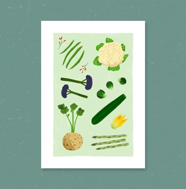 An A4 poster of seasonal vegetables.