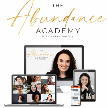 a woman with a laptop and a laptop with the words, the abundance academy