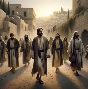 a group of people walking down a street