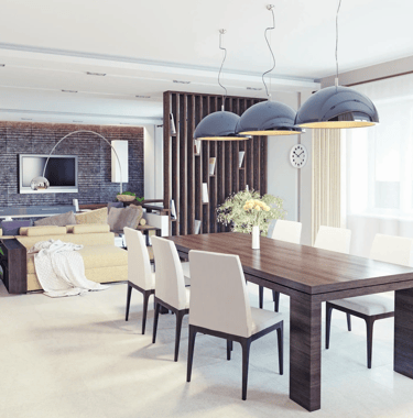 a dining room with a table and chairs