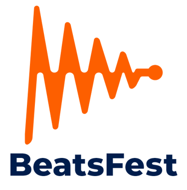 BeastFest primary vertical logo - Orange sound wave with "BeatsFest" written below in navy blue text.