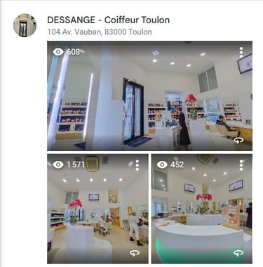 Visite virtuelle 360° d'un salon de coiffure à Toulon réalisée pour Google Maps.