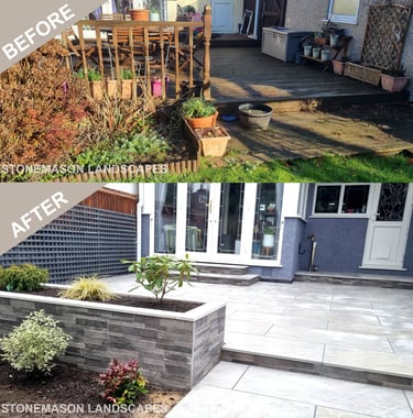 Porcelain Patio Tiled Walls & Steps With Raised Planter - Emerson Park Hornchurch