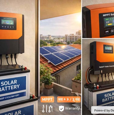 घर में लगा MPPT सोलर इन्वर्टर और बैटरी के साथ सोलर सिस्टम