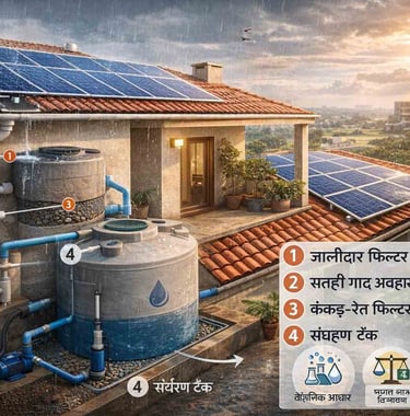 घर की छत पर वर्षा जल संचयन प्रणाली और भंडारण टैंक